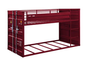 English Elm Cargo Metal Twin/Twin Bunk Bed with Right Ladder, 330lb Capacity per Bed, Durable Slat Support Red 84 L x 22 W x 4 H B2726S00342