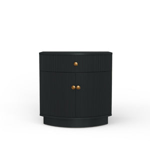 Alpine Furniture Olivia Sculptural Nightstand With Ribbed Drawer & Brass Knobs — Curved Silhouette, Organized Storage Black 2512BLK-02