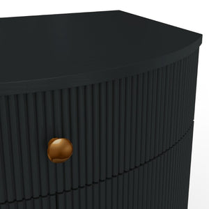Alpine Furniture Olivia Sculptural Nightstand With Ribbed Drawer & Brass Knobs — Curved Silhouette, Organized Storage Black 2512BLK-02