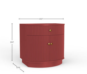 Alpine Furniture Olivia Sculptural Nightstand With Ribbed Drawer & Brass Knobs — Curved Silhouette, Organized Storage Burgundy 2512RED-02