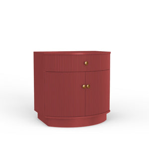 Alpine Furniture Olivia Sculptural Nightstand With Ribbed Drawer & Brass Knobs — Curved Silhouette, Organized Storage Burgundy 2512RED-02