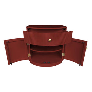 Alpine Furniture Olivia Sculptural Nightstand With Ribbed Drawer & Brass Knobs — Curved Silhouette, Organized Storage Burgundy 2512RED-02