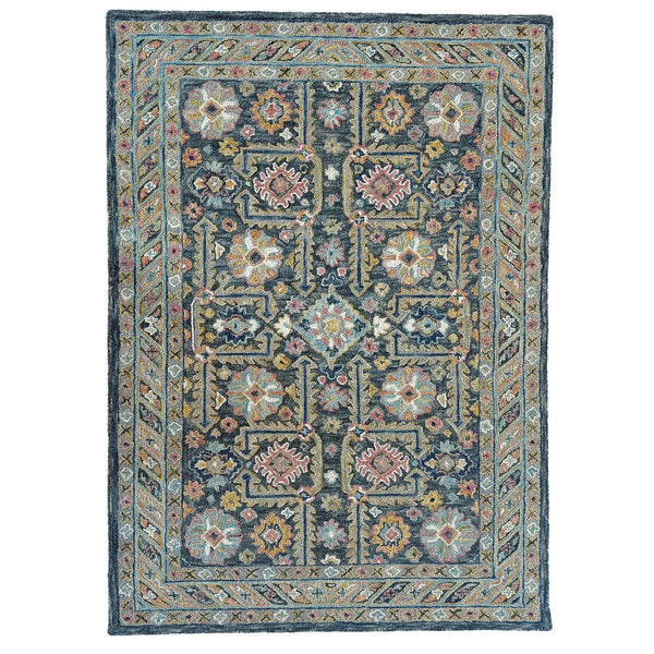 Capel Rugs Avanti-villa Skakta Wool Area Rug With Hand-worked Accents And Vibrant Mosaic Pattern For Home Decor Dark Green, Multicolor 100% Wool 2514rs03060506275