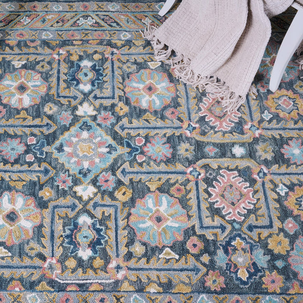 Capel Rugs Avanti-villa Skakta Wool Area Rug With Hand-worked Accents And Vibrant Mosaic Pattern For Home Decor Dark Green, Multicolor 100% Wool 2514rs03060506275