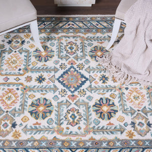 Capel Rugs Avanti-villa Skakta Wool Area Rug With Hand-worked Accents And Vibrant Mosaic Pattern For Home Decor Ivory Multi, White 100% Wool 2514rs10001400675