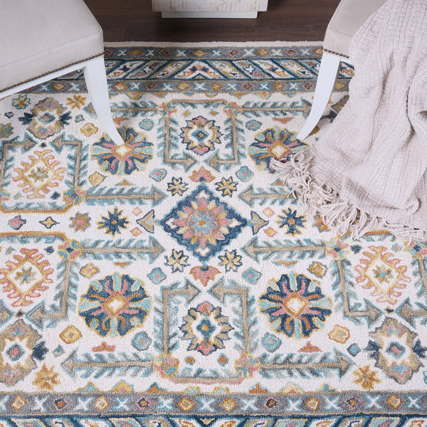 Capel Rugs Avanti-villa Skakta Wool Area Rug With Hand-worked Accents And Vibrant Mosaic Pattern For Home Decor Ivory Multi, White 100% Wool 2514rs10001400675