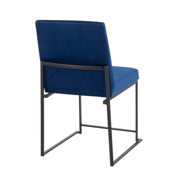 English Elm High Back Fuji Contemporary Dining Chairs Set Of 2 In Blue Velvet & Black Steel - Stylish Comfort B202P223552