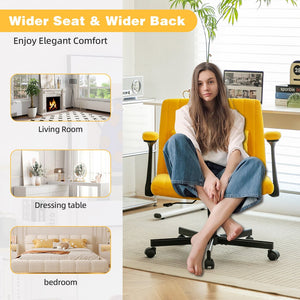 English Elm Yellow Linen Criss Cross Office Chair with Wheels - Ergonomic Altay Velvet, Adjustable Height, Pillow Support W3394P336173