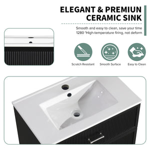 English Elm 30 Inch Bathroom Vanity With Ceramic Sink Combo - Modern Black Freestanding Storage Cabinet Set W1550S00047