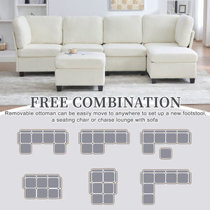 English Elm UNITED Modular 6-Seat Sectional Sofa with Removable Ottoman, Storage Compartments, Convertible Comfort Beige W1568S00242