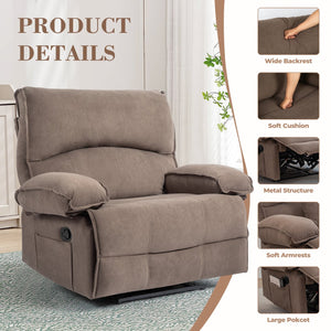 English Elm Oversized Velvet Push-Back Recliner Chair Sofa with Massage Pillow, Super Soft Fleece Comfort and Easy Assembly Brown W1403S00004
