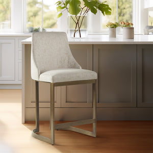 English Elm 26"H Bryce Upholstered Counter Stool with Cream Curved Back, Antique Gold Metal Base, Foam Comfort B035129476