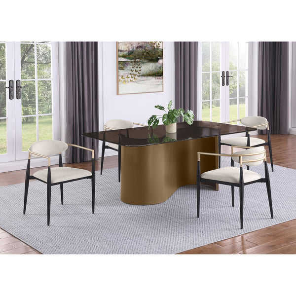 English Elm Mistra Two-Tone Beige Fabric Dining Arm Chair Set of 2 — Black Base, Hand-Painted Gold Arms, Sleek Comfort B062P299814