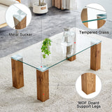 English Elm Glass-Top Coffee Table,Tea Table, With Mdf Legs - Stylish Blend Of Elegance and Durability 44.9"*21.7"*16.9"