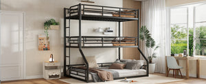 English Elm Twin Triple Metal Bunk Bed Matte Powder Coated Frame with Full Safety Guardrails Black W1580S00584