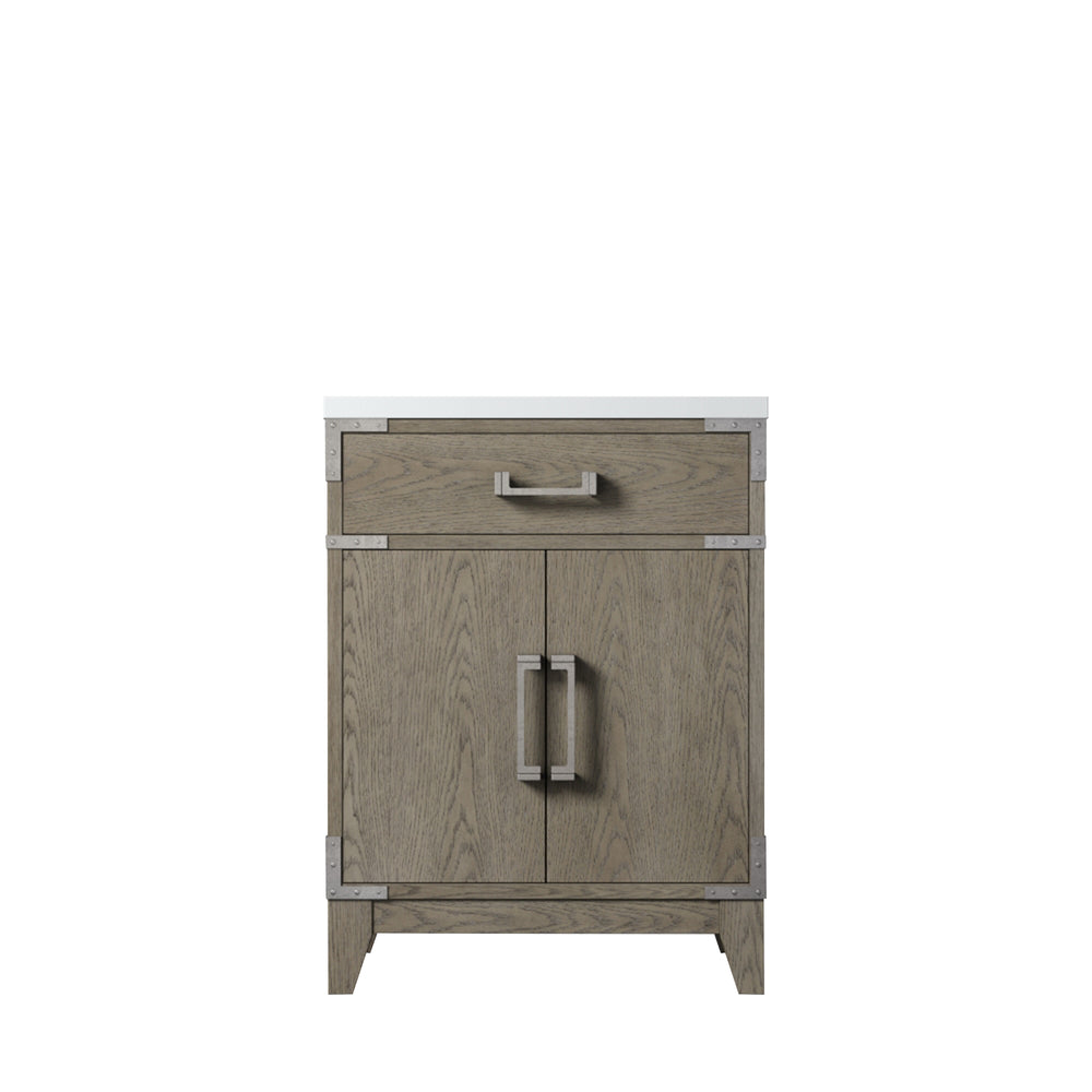 English Elm Grey Oak Single-Sink Vanity 24" W X 18" D - Modern Design With Soft-Close Storage & Acrylic Top B2731P259746