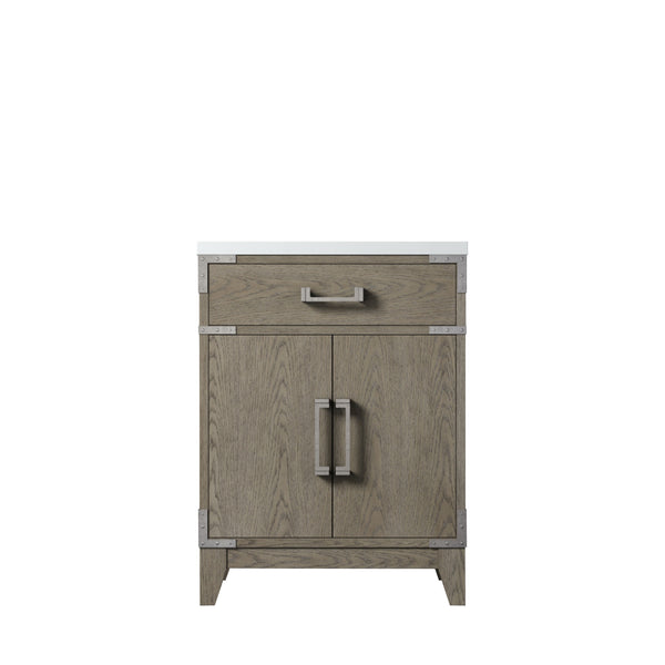 English Elm Grey Oak Single-Sink Vanity 24" W X 18" D - Modern Design With Soft-Close Storage & Acrylic Top B2731P259746