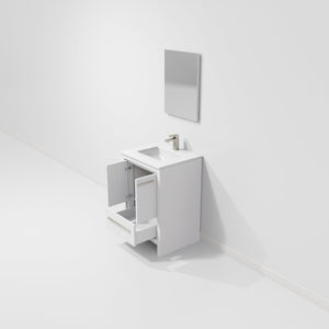 English Elm White Single Bath Vanity 24x20 with White Quartz Counter, Gun Metal Faucet & 18x24 Mirror, Durable Finish B2731S02037