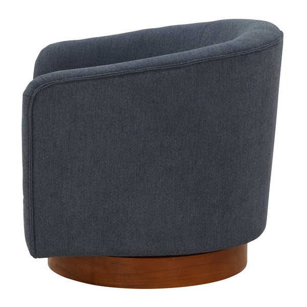 English Elm Miramar Plush Chenille Barrel Swivel Chair with Warm Wood Base, 360° Comfort and Removable Cushion Blue B050P322576