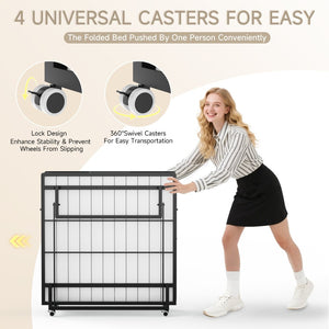 English Elm Portable Rollaway Guest Bed with Memory Foam Mattress Steel Frame and Storage Wheels T3210P471560