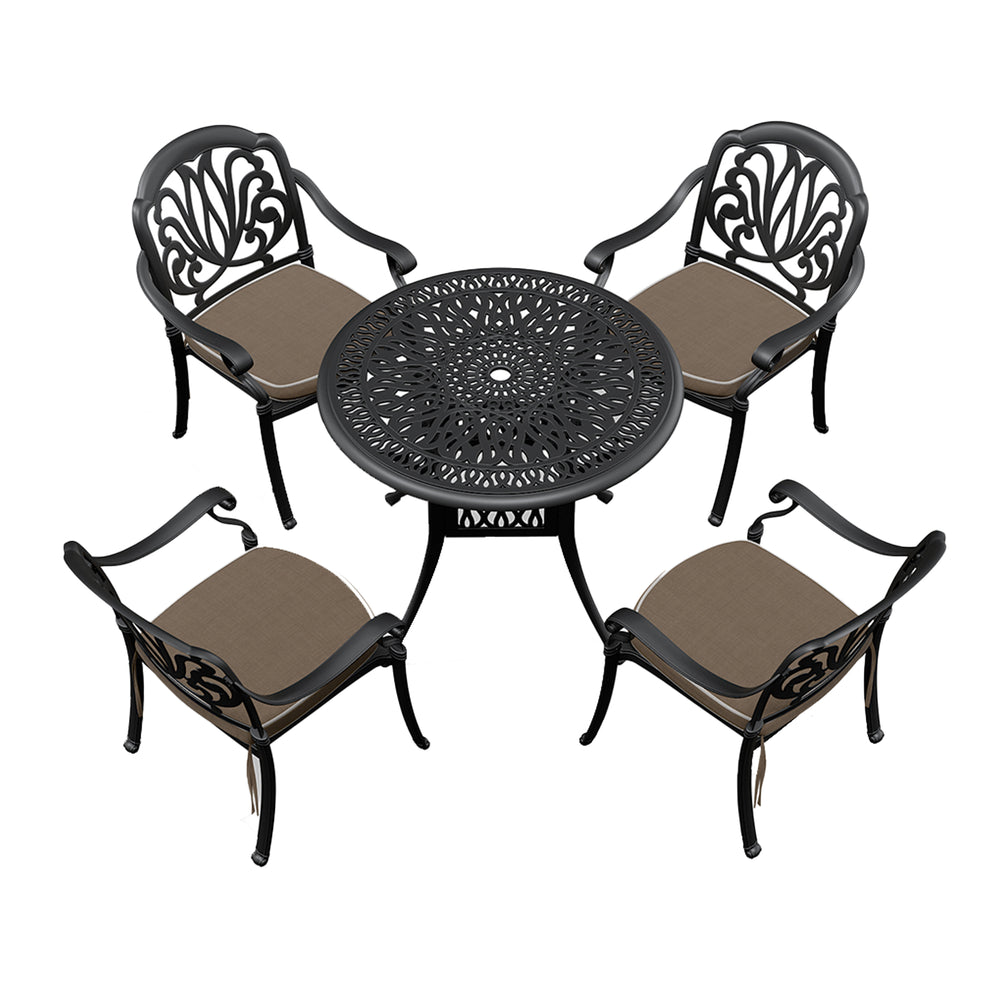 English Elm 5-Piece Cast Aluminum Patio Dining Set With Brown Cushions – Stylish, Durable, And Space-Saving! W1710S00050