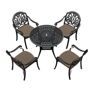English Elm 5-Piece Cast Aluminum Patio Dining Set With Brown Cushions – Stylish, Durable, And Space-Saving! W1710S00050