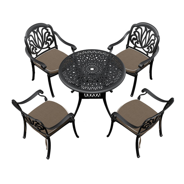 English Elm 5-Piece Cast Aluminum Patio Dining Set With Brown Cushions – Stylish, Durable, And Space-Saving! W1710S00050