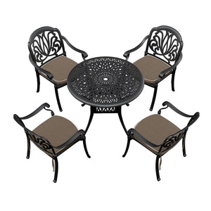 English Elm 5-piece Cast Aluminum Outdoor Dining Set with Floral Carved Chairs and Weather Resistant Cushions W1710S00544