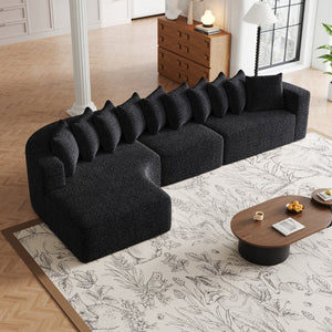 English Elm 131.1-inch Chenille Cloud Curved Sectional with Chaise Memory Foam Cushions 10 Pillows W3505S00012