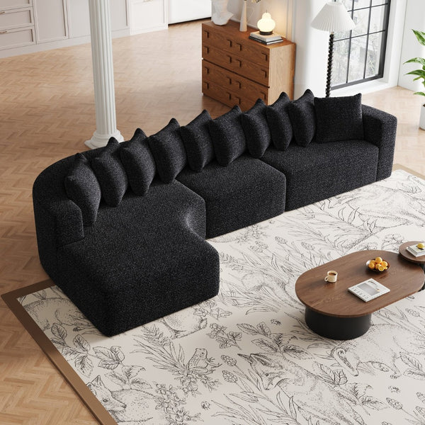 English Elm 131.1-inch Chenille Cloud Curved Sectional with Chaise Memory Foam Cushions 10 Pillows W3505S00012