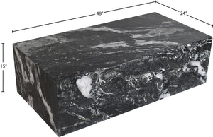 Meridian Furniture Bolzano Genuine Marble Coffee Table with Polished Veined Stone Surface for Modern Living Rooms Black Genuine Marble 251Black-CT