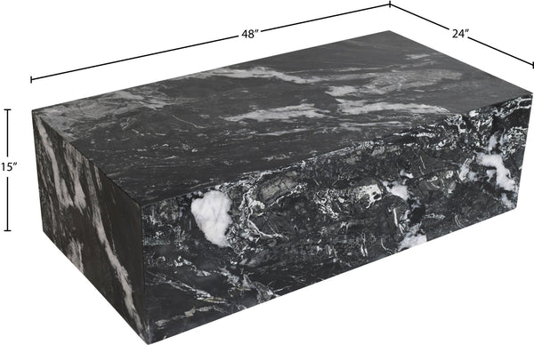 Meridian Furniture Bolzano Genuine Marble Coffee Table with Polished Veined Stone Surface for Modern Living Rooms Black Genuine Marble 251Black-CT