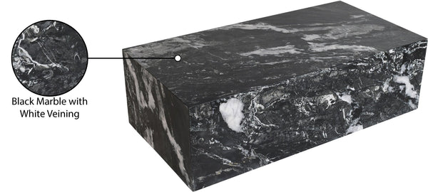 Meridian Furniture Bolzano Genuine Marble Coffee Table with Polished Veined Stone Surface for Modern Living Rooms Black Genuine Marble 251Black-CT