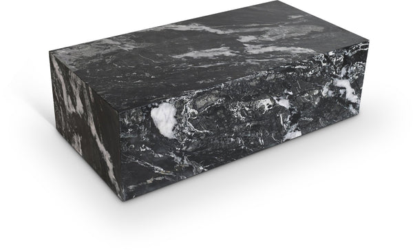 Meridian Furniture Bolzano Genuine Marble Coffee Table with Polished Veined Stone Surface for Modern Living Rooms Black Genuine Marble 251Black-CT