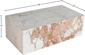 Meridian Furniture Bolzano Genuine Marble Coffee Table with Polished Veined Stone Surface for Modern Living Rooms Cream Genuine Marble 251Breccia-CT