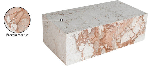 Meridian Furniture Bolzano Genuine Marble Coffee Table with Polished Veined Stone Surface for Modern Living Rooms Cream Genuine Marble 251Breccia-CT
