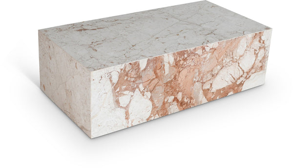 Meridian Furniture Bolzano Genuine Marble Coffee Table with Polished Veined Stone Surface for Modern Living Rooms Cream Genuine Marble 251Breccia-CT