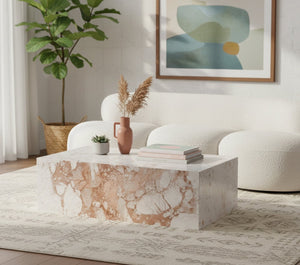 Meridian Furniture Bolzano Genuine Marble Coffee Table with Polished Veined Stone Surface for Modern Living Rooms Cream Genuine Marble 251Breccia-CT