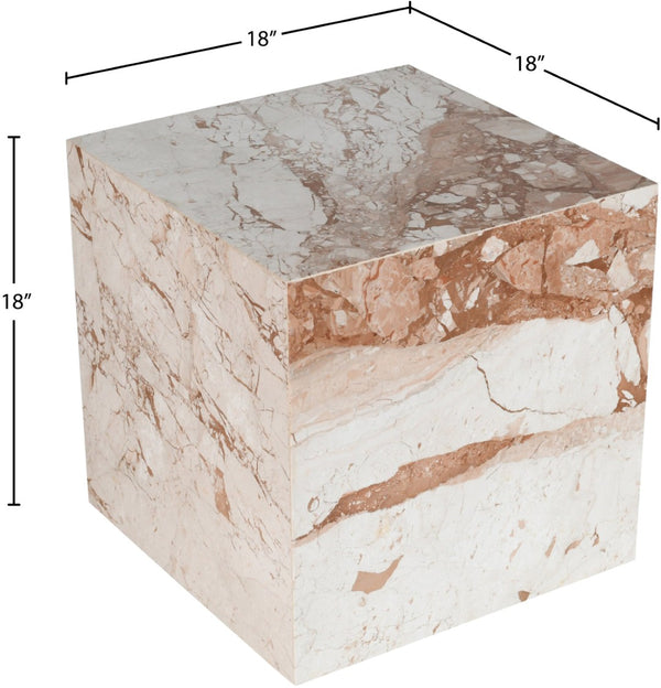 Meridian Furniture Bolzano Genuine Marble Cube End Table Handcrafted Polished Stone Accent for Living Room Cream 251Breccia-ET