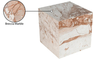 Meridian Furniture Bolzano Genuine Marble Cube End Table Handcrafted Polished Stone Accent for Living Room Cream 251Breccia-ET