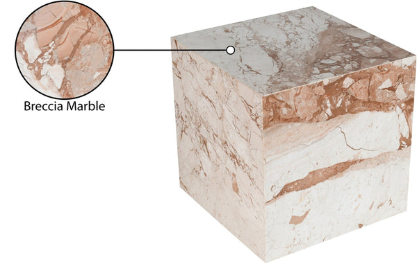 Meridian Furniture Bolzano Genuine Marble Cube End Table Handcrafted Polished Stone Accent for Living Room Cream 251Breccia-ET