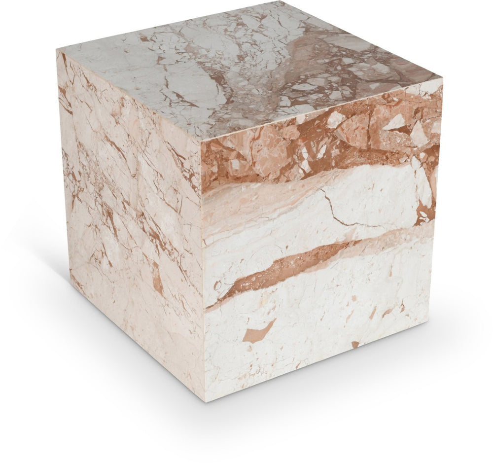 Meridian Furniture Bolzano Genuine Marble Cube End Table Handcrafted Polished Stone Accent for Living Room Cream 251Breccia-ET
