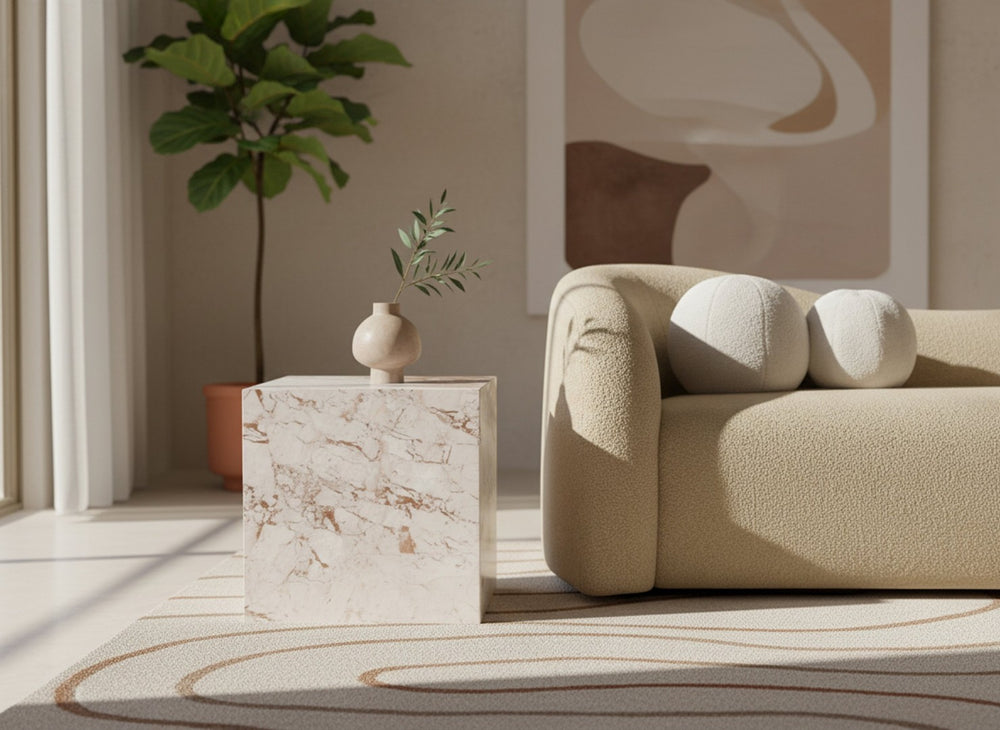 Meridian Furniture Bolzano Genuine Marble Cube End Table Handcrafted Polished Stone Accent for Living Room Cream 251Breccia-ET