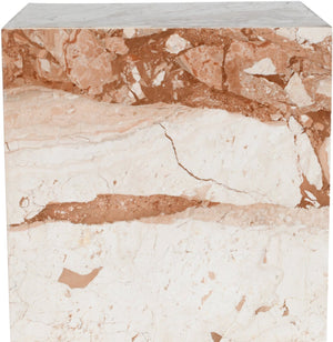 Meridian Furniture Bolzano Genuine Marble Cube End Table Handcrafted Polished Stone Accent for Living Room Cream 251Breccia-ET