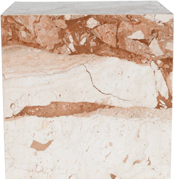 Meridian Furniture Bolzano Genuine Marble Cube End Table Handcrafted Polished Stone Accent for Living Room Cream 251Breccia-ET