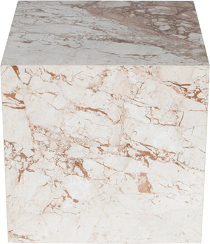 Meridian Furniture Bolzano Genuine Marble Cube End Table Handcrafted Polished Stone Accent for Living Room Cream 251Breccia-ET