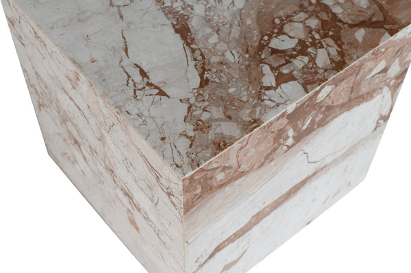 Meridian Furniture Bolzano Genuine Marble Cube End Table Handcrafted Polished Stone Accent for Living Room Cream 251Breccia-ET