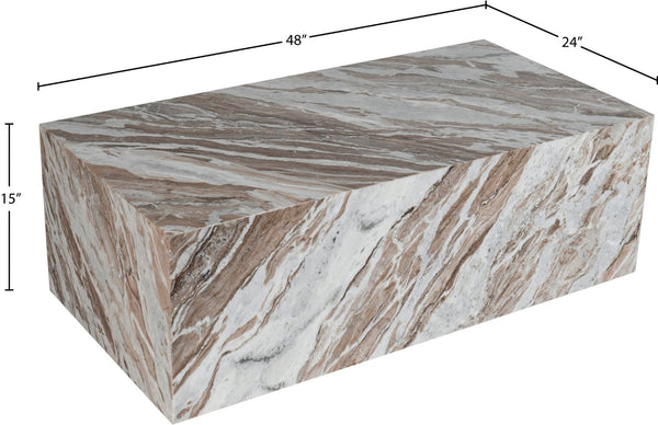 Meridian Furniture Bolzano Genuine Marble Coffee Table with Polished Veined Stone Surface for Modern Living Rooms Brown Genuine Marble 251Brown-CT