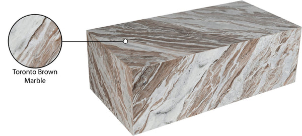 Meridian Furniture Bolzano Genuine Marble Coffee Table with Polished Veined Stone Surface for Modern Living Rooms Brown Genuine Marble 251Brown-CT