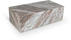 Meridian Furniture Bolzano Genuine Marble Coffee Table with Polished Veined Stone Surface for Modern Living Rooms Brown Genuine Marble 251Brown-CT